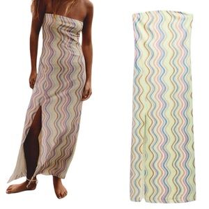 Zara Pastel Squiggly striped Multicolor Strapless Midi Maxi Dress Beach Abstract